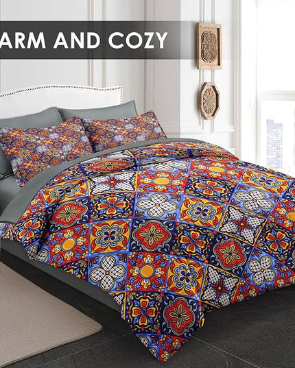Comforter Set Full Size, Mexican Talavera Ceramic 7 Pcs Bedding for Kids and Adults, Italian Spanish Bed Sheet Sets with Fitted Sheet 2 Pillowcases & 2 Shams for Bedroom Bed Decor