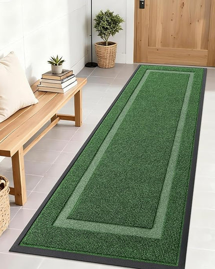 OLANLY Front Door Mat Indoor Outdoor Entrance, Waterproof All-Season, All-Weather Doormat, Sturdy Natural Rubber, Fade Resistant, Low Profile, Easy Clean Patio Porch Entryway Mat, 71x23, Green