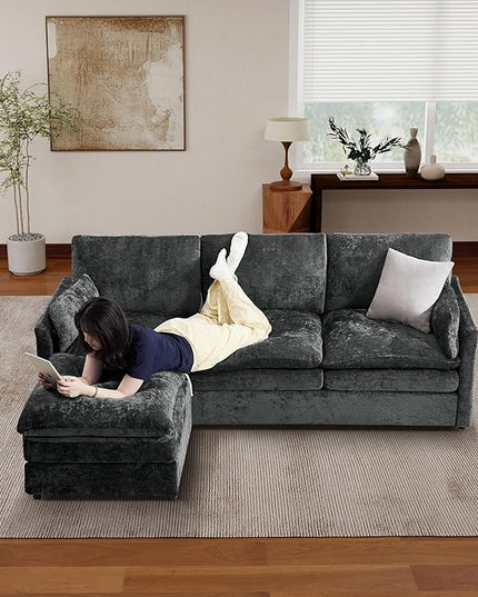 Tbfit Living Room Furniture Set, Standard Sofa & Ottoman, Modern Comfy Cloud Sofa Set, Spring Seat Cushions, Chenille, Dark Gray