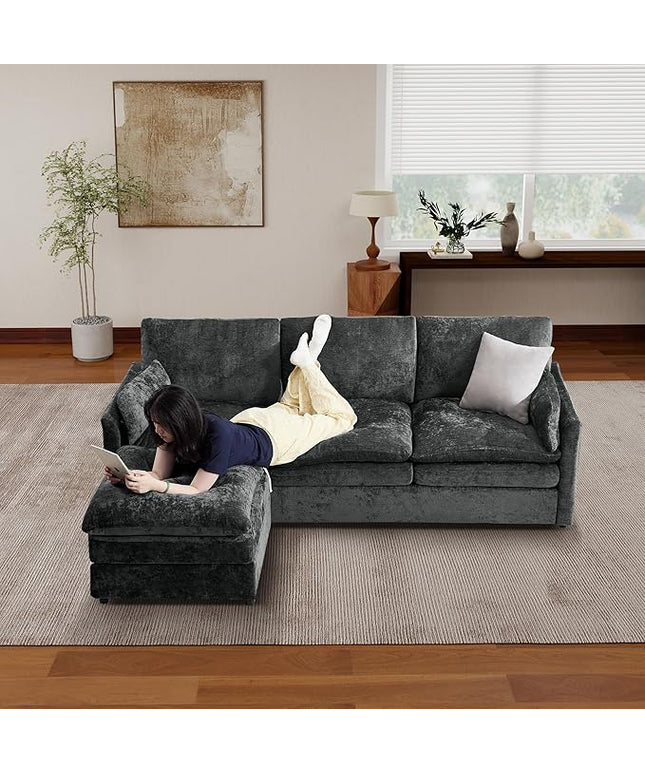 Tbfit Living Room Furniture Set, Standard Sofa & Ottoman, Modern Comfy Cloud Sofa Set, Spring Seat Cushions, Chenille, Dark Gray
