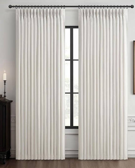 Linen Blackout Double Layer Dining Room Curtains 72 Inches Long 2 Panels Set, Memory Trained Pinch Pleated Room Darkening Boho Window Drapes for Office Thermal Insulated Beige White 40" W x 72" L