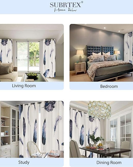 SUBRTEX Light Flitering Curtains 52Wx95L, Room Darkening Vibrant Floral Drapes, 50% Blackout, Semi Sheer Boho Farmhouse Curtains for Living Room, White