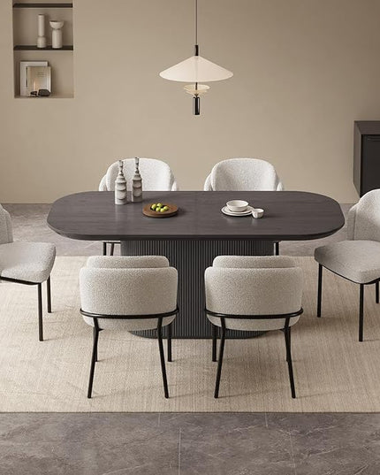 Guyii 7-Piece Oval Dining Table Set, 70" Modern Kitchen Table with 6 Chairs, Indoor Rectangular Dining Room Table for Kitchen, Living Room, Black