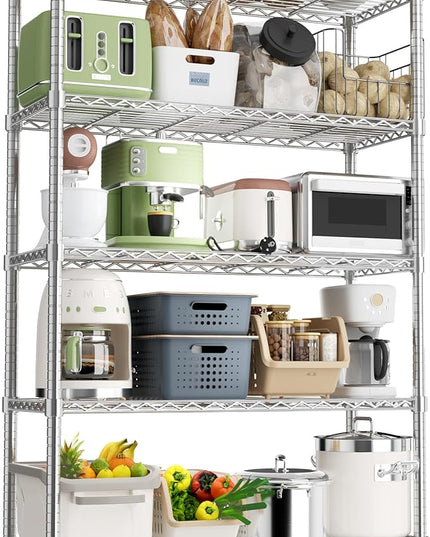 Storage Shelves Heavy Duty, 36" L x 14" W x 72" H Garage Wire Shelving Unit Loads 1750LBS, 5-Tier Adjustable Metal Industrial Utility Shelf Rack for Kitchen, Laundry Room, Pantry, Warehouse, Basement