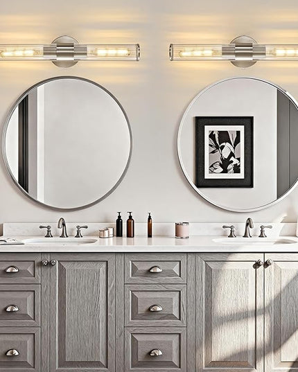 Bathroom Vanity Light Fixtures, Nickel Wall Sconces in Threaded Glass, Modern Wall Light for Bathroom Living Room Bedroom, Hallway