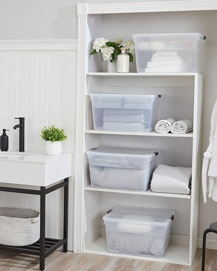 Rubbermaid Cleverstore 74 Qt Clear Storage Bins with Lids and Nesting Tray, 4-Pack, Stackable, BPA-Free, Made in USA