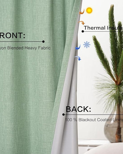 YZ HOME Sage Green Pinch Pleated Linen Blackout Curtains 84 Inch Length 2 Panels for Bedroom Living Room Darkening Thermal Insulated Farmhouse Back Tab Pinch Pleat Drapes with Hooks