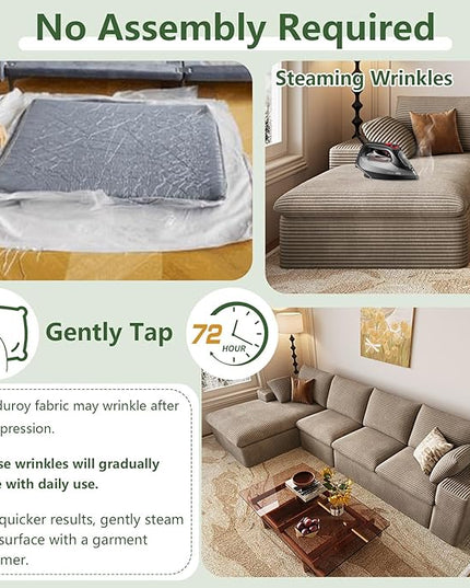 136" Cloud Couch Modular Sectional Sofa for Living Room, L-Shape Boneless Couch with Deep Seat, Modern Corduroy 4-Seater, No Assembly Required (Camel,Left-Facing Chaise)