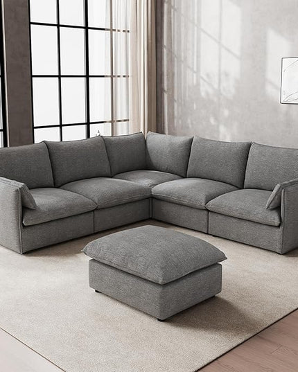 Waterproof Cloud Sectional Couches for Living Room,High Backrest Down Filled Couch,6 Seater Oversized Modular U-Shaped Sofas with Ottoman,Detachable Sofa Covers,Dark Grey