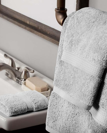 Superior Egyptian Cotton Pile 3 Piece Towel Set, Includes 1 Bath, 1 Hand, 1 Face Towel/Washcloth, Ultra Soft Luxury Towels, Thick Plush Essentials, Guest Bath, Spa, Hotel Bathroom, Silver