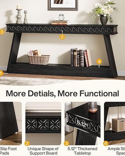 Tribesigns Modern Console Table, 71-Inch Extra Long Entryway Table with Storage, 2-Tier Narrow Sofa Table Behind Couch, Farmhouse Wooden Accent Table for Living Room, Hallway, Foyer, Black