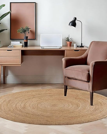 REDEARTH · Round Area Rug - 5 Feet Braided Natural Jute Rug- Artisan Made Reversible Boho Jute Rugs for Bedroom - Kitchen - Living Room - Farmhouse - Home Decor - Handmade Rustic Vintage Décor