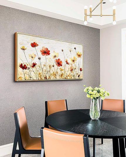 ERQINHUA Large Canvas Black Framed Wall Art Decor For Living Room Bedroom Abstract Flower Painting Wood Frame Dining Room Farmhouse Wall Decorations Prints Posters Modern Room Home Decor 24"X48"