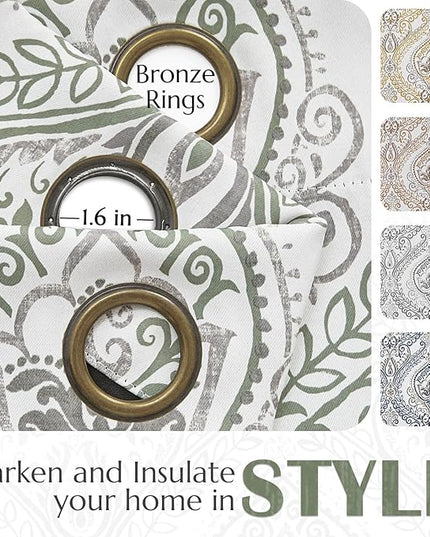 jinchan Blackout Curtains 96 Inches Long Sage Green Damask Medallion Window Curtains for Bedroom Grommet Thermal Insulated Drapes for Living Room Vintage Luxury Window Treatments Set 2 Panels