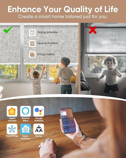 Kincmo Motorized Blinds with Remote,100% Blackout Motorized Roller Shades Work with Apple Homekit,Alexa,Google, Custom Electric Blinds with App,Voice Control (Mist Ash Grey)