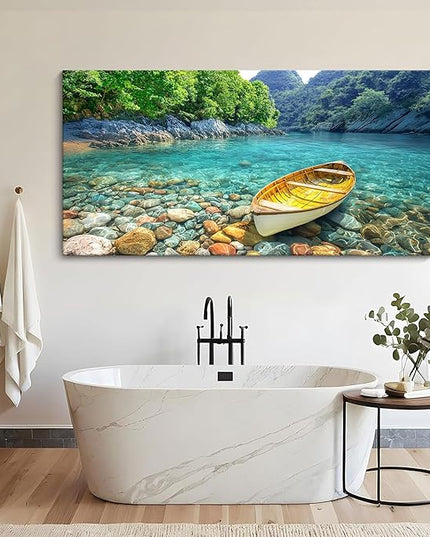 HGUAOA Lake Canvas Wall Art - Nature Landscape Mountain Wall Art for Living Room, Rustic Artwork for Walls, Pictures for Bedroom, Fine Home Decor, Scenic Wall Decor 29×58IN