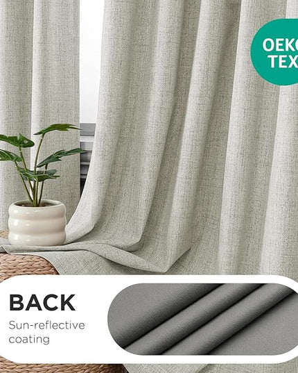 Joydeco Pinch Pleated Curtains - 100% Blackout for Bedroom, Light Beige Linen Curtains 40" W x 96" L, Thermal Insulated 2 Panels Light Blocking Drapes, Back Tabs for Living Room