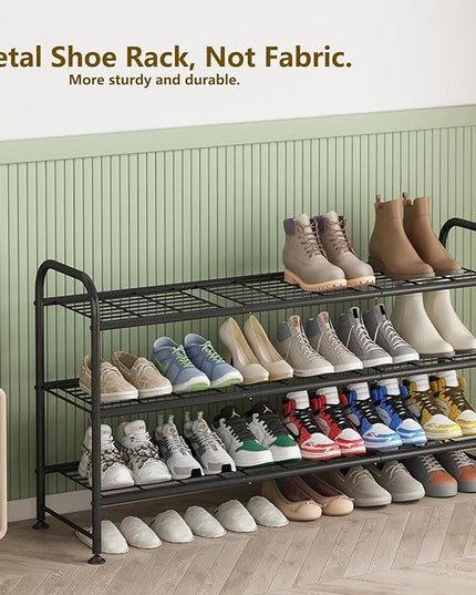 LINZINAR Shoe Rack 3 Tier Long Metal Shoe Organizer for Closet Entryway Black