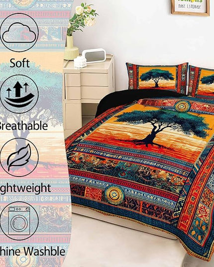 AILONEN Tree of Life Comforter Set Full Size,Bohemian Ethnic Tree Pattern Comforter with 2 Pillowcases,3-Piece Retro Duvet Set
