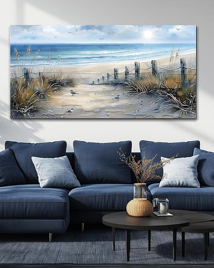 FUHAIHUA Canvas Decorations For Living Room Large Wall Art For Office Modern Bedroom Wall Decor Beach Wall Painting Blue Ocean Sea Wave Pictures Artwork Aesthetics Posters Home Decor 24X48 In