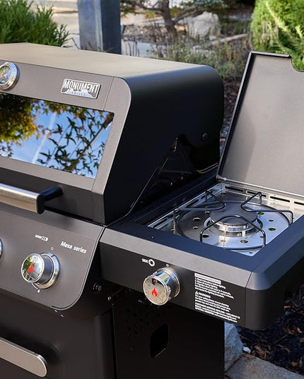 Monument Grills Outdoor Barbecue Stainless Steel 4 Burner Propane Gas Grill, 52,000 BTU Patio Garden Barbecue Grill with Side Burner and Knob Controls, Mesa425 with BBQ Cover