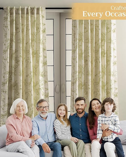 Maison d' Hermine Curtains for Living Room 100% Cotton 96 inch Length One Panel Light Filtering Toile Curtains for Bedroom Windows with Rod and Loop Pockets Drapes (Paradise Sage, 50" W x 96" L)