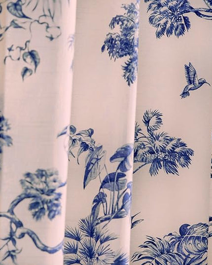 Maison d' Hermine Curtains for Living Room 100% Cotton 108 inch Length One Panel Light Filtering Toile Curtains for Bedroom Windows with Rod and Loop Pockets Drapes (Bonobo Blue, 50" W x 108" L)