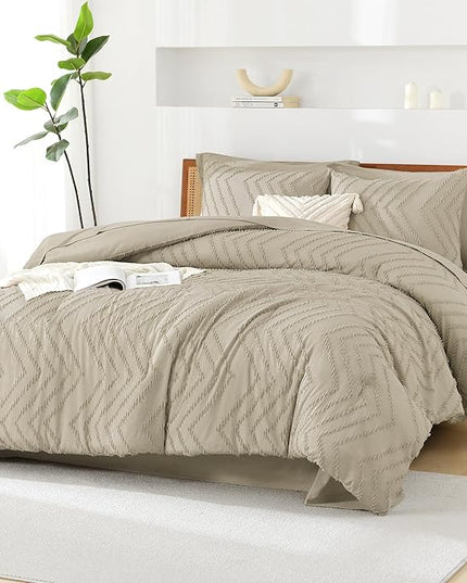 Litanika Light Hazel Queen Size Comforter Set with Sheets - 7 Pieces Bed in a Bag Queen Boho Tufted Complete Bedding Sets with Comforter, Sheets, Pillowcases & Shams