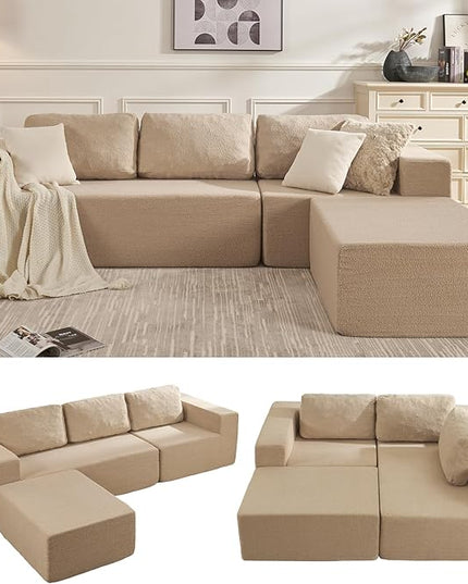 Loveseat Sofa, Cloud Modular Sofa Couch, Upholstered Floor Sofa with Deep Seat, Upholstered Foam Couch for Bedroom Living Room, No Assembly Required (Teddy Boucle, Camel)