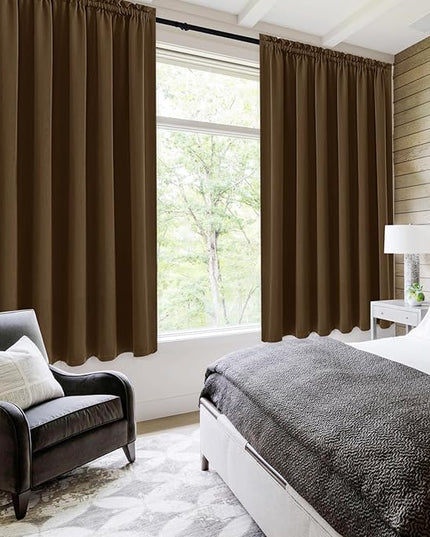 DWCN Blackout Curtains for Living Room Thermal Insulated, Energy Saving & Noise Reducing Bedroom Curtains, Brown, W 70x L 63 Inch, Set of 2 Rod Pocket Curtain Panels