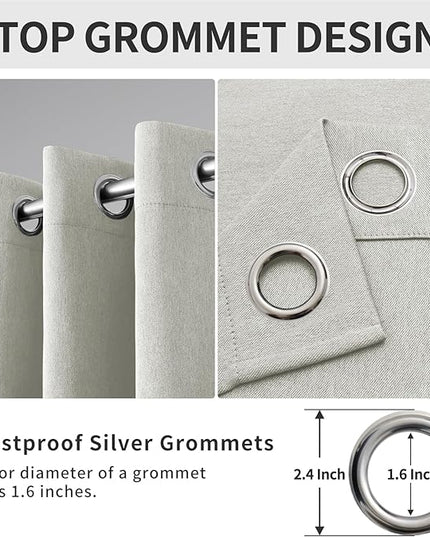Easy-Going Linen Look Blackout Curtain Grommet Window Curtain Drapes for Bedroom, Living Room Thermal Insulated Room Darkening (2 Panels, 52x84 inch, Light Gray)