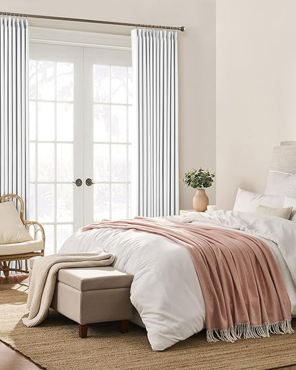 KEQIAOSUOCAI Elegant Pleated Privacy Window Curtain Panels 96 Inches Long, Memory Shape Pinch Pleat Ceiling to Floor Fancy Draperies for Home Office Living Room 40 Inch Wide Each Panel,Set of 2,White