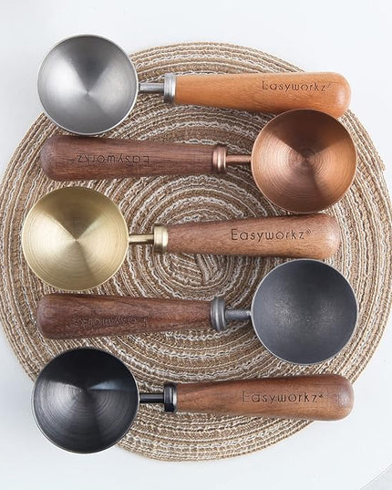 Easyworkz Retro Stainless Steel Coffee Spoon With Black Walnut Handle,10g - Measuring Spoon (Brushed gold)
