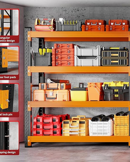 4000LBS Garage Shelving 48" W Garage Shelving Heavy Duty 4-Tier Metal Storage Shelves Adjustable Shelf Unit Storage Rack for Basement Supermarket Warehouse 48" W x 20" D x 78" H Black-Orange