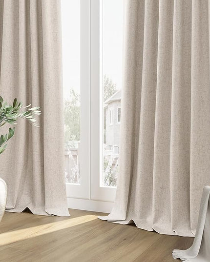 Guken Oatmeal Linen Blackout Curtains 63 Inch Length 2 Panels Set for Living Room Bedroom Back Tab Thermal Insulated 100% Black Out Linen Drapes Room Darkening Window Curtains 63 Inches Long