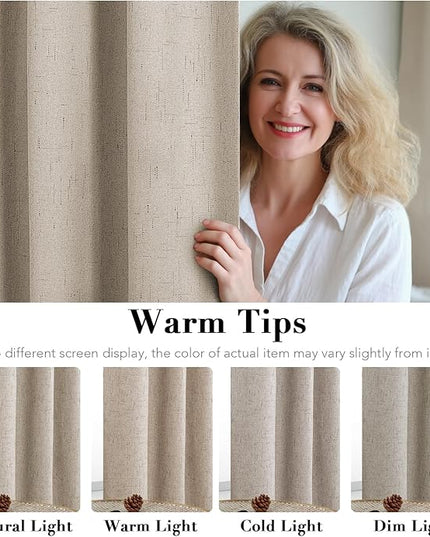 H.VERSAILTEX 100% Blackout Curtains for Bedroom Thermal Insulated Linen Textured Curtains Heat and Full Light Blocking Drapes Living Room Curtains 2 Panel Sets, 42x54 Inch, Cobblestone