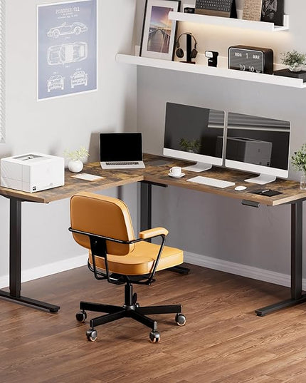 SANODESK L Shaped Standing Desk Adjustable Height, Electric Corner Standing Desk, 71 x 63 inch Sit Stand Computer Table with Splice Board, Rustic Brown