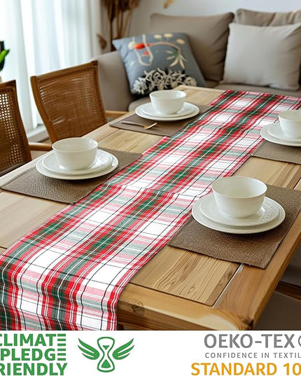 Urban Villa Christmas Table Runner Christ Check Table Runner 14”x72” 100% Cotton Over Sized Runner Heavier Quality Table Runner for Christmas Celebrations Dining Wedding Dinner Parties Everyday Use