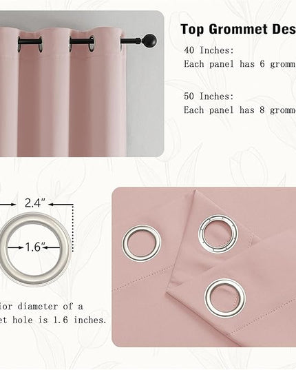 Simplebrand Blush Window Valance for Kitchen 14 Inches Long 2 Panels Set, Room Darkening Valance Curtains for Living Room, Grommet Short Privacy Kitchen Curtains for Bedroom Kids Room, 40Wx14L