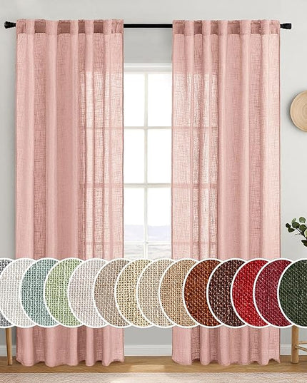 MIULEE Blush Pink Linen Curtains 84 Inches Long 2 Panels for Girls Bedroom Nursery, Soft Thick Linen Textured Window Drapes Semi Sheer Light Filtering Back Tab for Kids Living Room Light Pink Decor