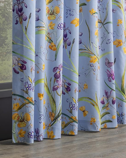 Maison d'Hermine Curtains for Living Room 100% Cotton 96 inch Length One Panel Window Curtains for Bedroom with Loop & Rod Pockets - Iris - Blue, 50" W x 96" L