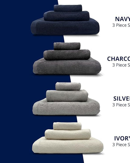 Lincoln & Palm 3 Piece Turkish Towels Set, Thick, Soft, Plush 700 GSM Spa & Hotel Quality, Silver Infused SILVERbac | Bath 58x30, Hand 30x16, Face Wash Cloth 13x13 (Navy, 3 Piece Towel Set)