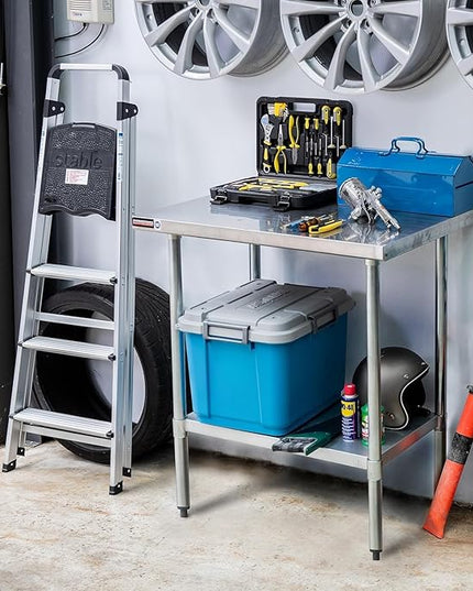 DuraSteel 24x48 Stainless Steel Work Table - NSF Commercial Prep Metal Table - Outdoor Pizza Oven Stand w/Under Shelf - Kitchen Island Laundry Utility Garage Microwave Stand Large Rolling Storage Cart