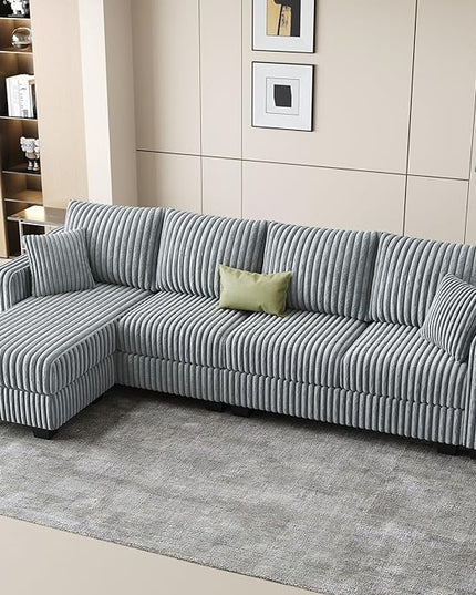 Belffin Sectional Couch with L-Shape Chaise L Shaped Couch with Ottoman Sectional Couches for Living Room Corduroy (Light Grey, L Shaped)