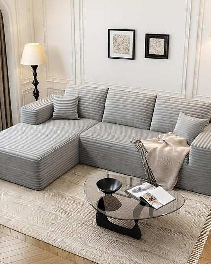 107.5" Cloud Modular Sectional Sofa Couch with L-Shape Chaise,Modern Minimalist Upholstered Couches for Living Room Bedroom,Deep Seat Corner Couch，No Assembly Required (Grey,Left Facing Chaise)