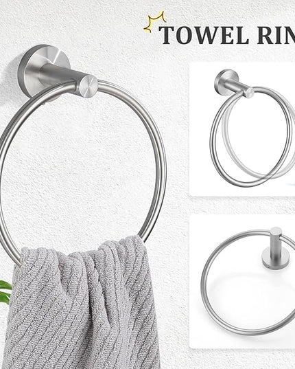 TURS 5 Piece Bathroom Hardware Set Brushed, SUS304 Stainless Steel Bath Towel Bar Set, 24 Inch Bathroom Accessories Kit Wall Mounted