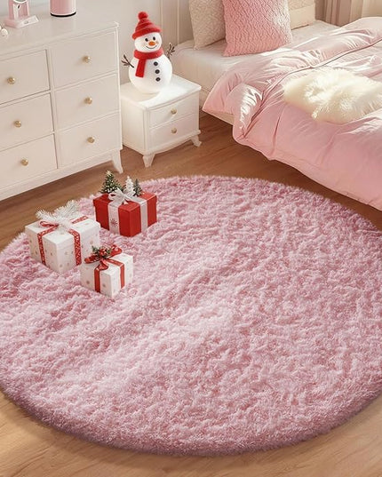 Ophanie Round Rugs 5Ft Pink Circle Area Rug, Fluffy Fuzzy Bedroom Carpet, Plush Soft Shaggy Indoor Floor Kawaii Living Room Rugs for Kids, Cute Room Decor for Teen Girls Home Decor Aesthetic, Nursery