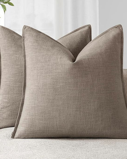 Foindtower Set of 2, Decorative Linen Soild Throw Pillow Covers Soft Accent Euro Cushion Case Farmhouse Neutral Pillowcase for Chair Couch Sofa Bedroom Living Room Home Decor 22 x 22 Inch Brown Tan