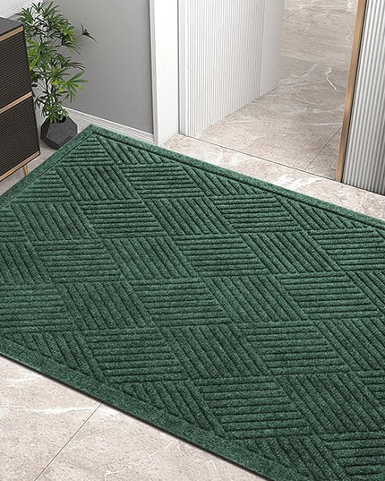 Sturdy Front Door Mat, Absorbent Muddy Dirt Resist Welcome Door Mats Outdoor Indoor, Stain and Fade Resistant, Non-Slip Rubber Backing Low Profile Doormat for Entryway, 47×32, Green