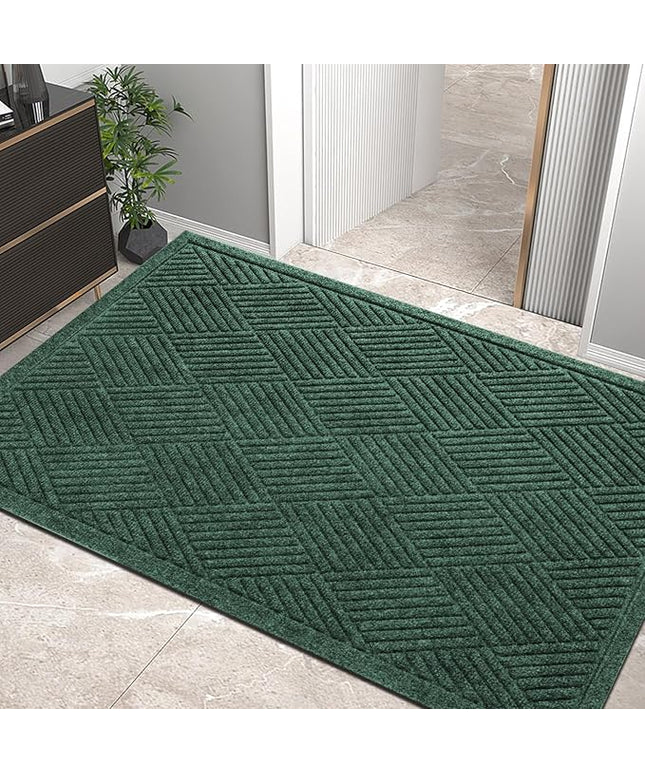 Sturdy Front Door Mat, Absorbent Muddy Dirt Resist Welcome Door Mats Outdoor Indoor, Stain and Fade Resistant, Non-Slip Rubber Backing Low Profile Doormat for Entryway, 47×32, Green